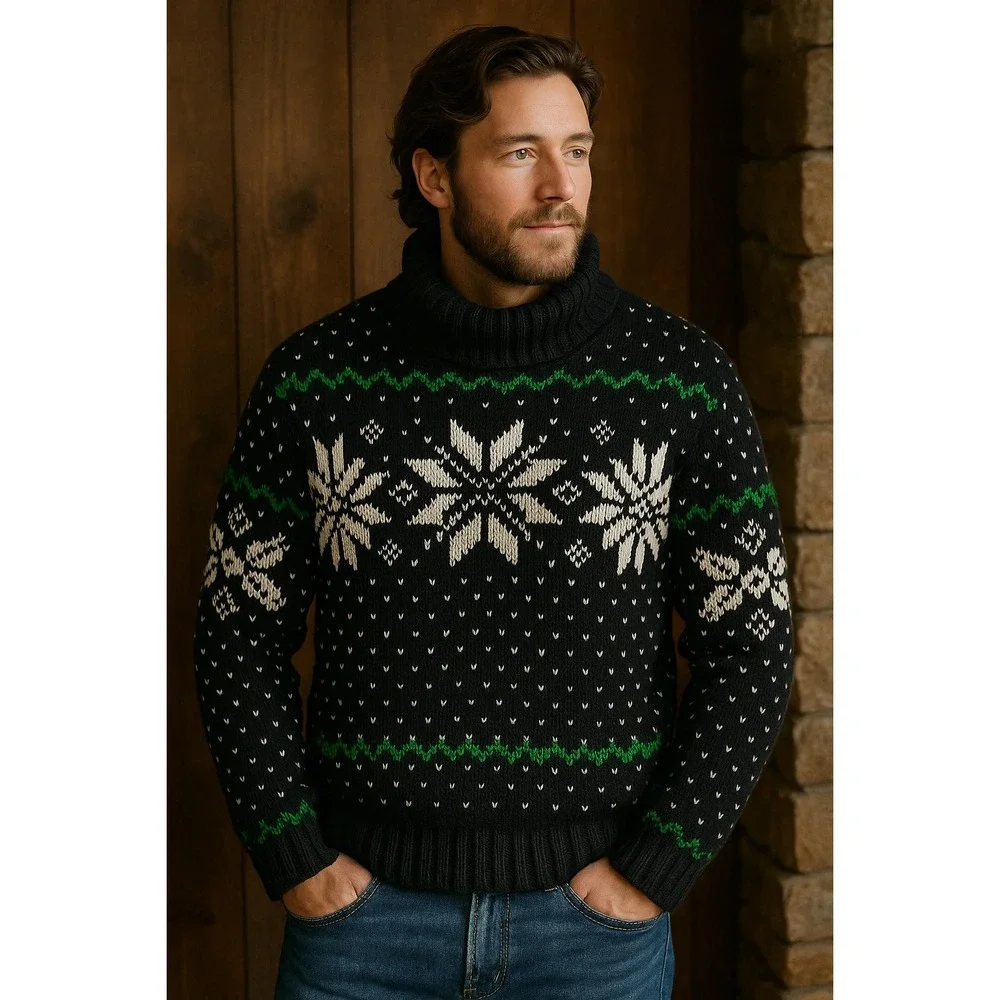 Polo Ralph Lauren Mens Fair Isle‎ Snowflake Cowl Neck Sweater M Angora Cashmere